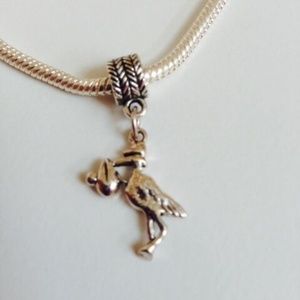 “STORK with baby” Sterling Silver Plated Dangling Charm For Euro Style Bracelets